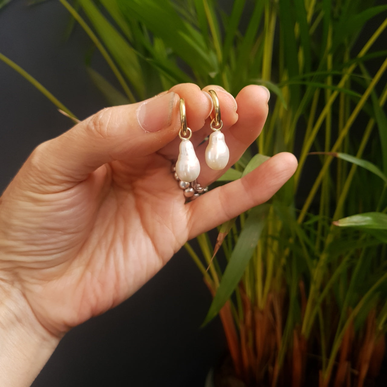 GOLD AND PEARL DROPS - WEAR WITH AMBER HUGGIE EARRINGS