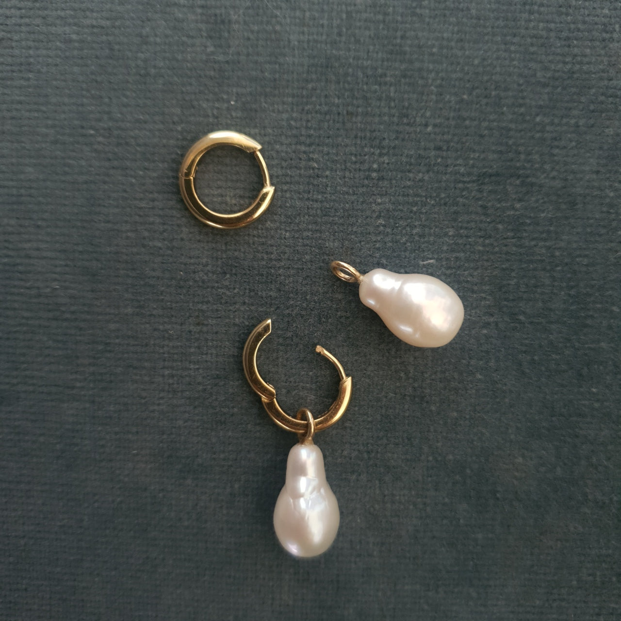 GOLD AND PEARL DROPS - WEAR WITH AMBER HUGGIE EARRINGS