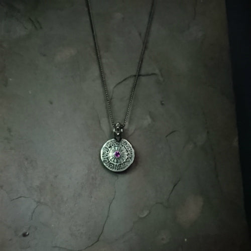 MOON PENDANT IN SILVER WITH RHODALITE