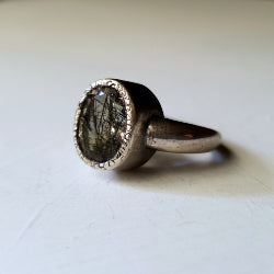 GEMSTONE RING IN SILVER WITH OVAL TOURMALATED QUARTZ