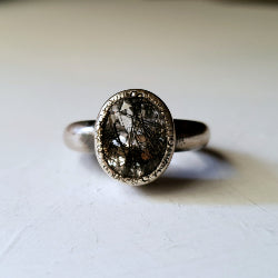 GEMSTONE RING IN SILVER WITH OVAL TOURMALATED QUARTZ