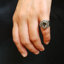 SIGNET RING IN SILVER WITH TOURMALATED QUARTZ AND GOLD