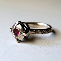 VICTORIA'S SOLITAIRE - RHODALITE and BLACK DIAMOND