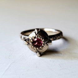 VICTORIA'S SOLITAIRE - RHODALITE and BLACK DIAMOND