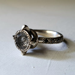 VICTORIA'S SOLITAIRE - TOURMALATED QUARTZ and BLACK DIAMOND