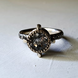 VICTORIA'S SOLITAIRE - TOURMALATED QUARTZ and BLACK DIAMOND