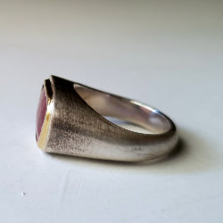 SIGNET RING IN SILVER WITH PINK TOURMALINE AND GOLD