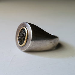 SIGNET RING IN SILVER WITH TOURMALATED QUARTZ AND GOLD