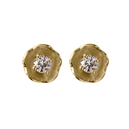 yellow gold stud earrings set with white diamonds